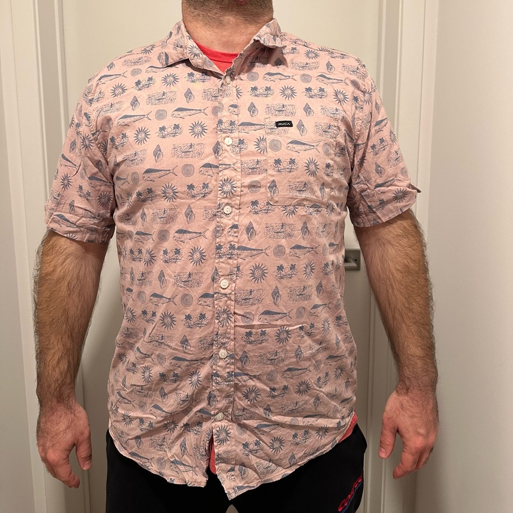 RVCA Light Pink Patterned Button Down Shirt